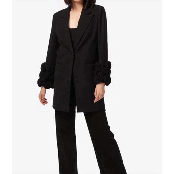 CAMI NYC Noelani Black Rosette-Cuff Coat - Picture 1 of 11